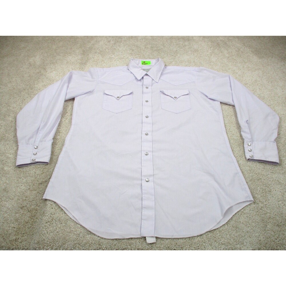 VINTAGE H Bar C Shirt Mens XL 17 35 Purple Lilac Pearl Snap Western 70s